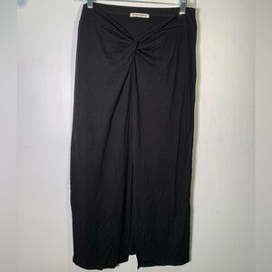 Reformation Black Midi Skirt knot detail front slit front Size L boho comfy